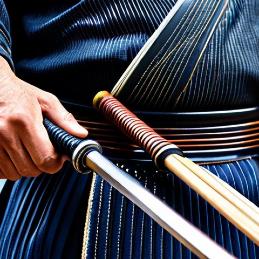 Focus on the Men**

"Close-up of a Kendo Men, highlighting the intricate stitching and robust metal grill. Emphasize the worn leather and faded fabric, suggesting years of dedicated practice. Background slightly blurred, focusing on craftsmanship. High quality, detailed textures, appropriate attire, safe for work, professional."

**