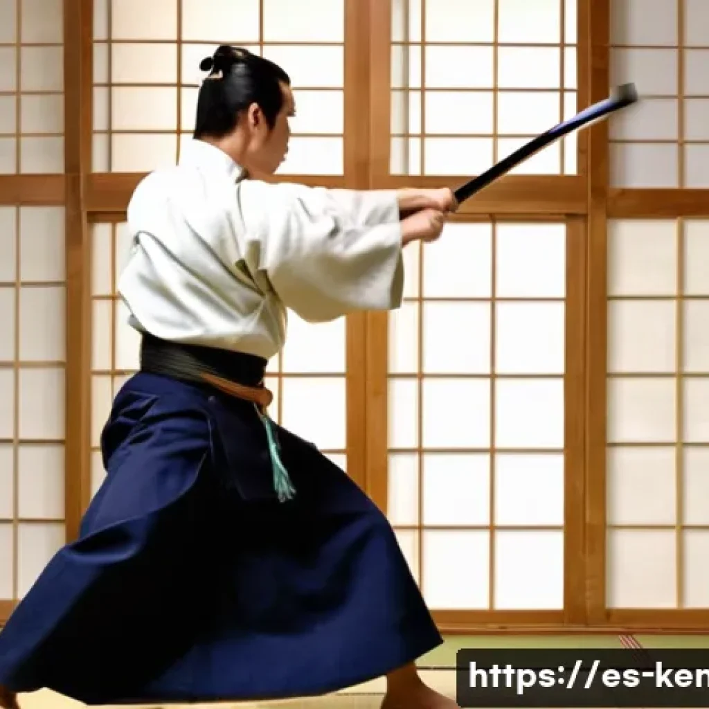 검도와 친구들과의 연습 - **"A Kendo practitioner, a young adult of indeterminate gender, is captured in a dynamic mid-strike ...