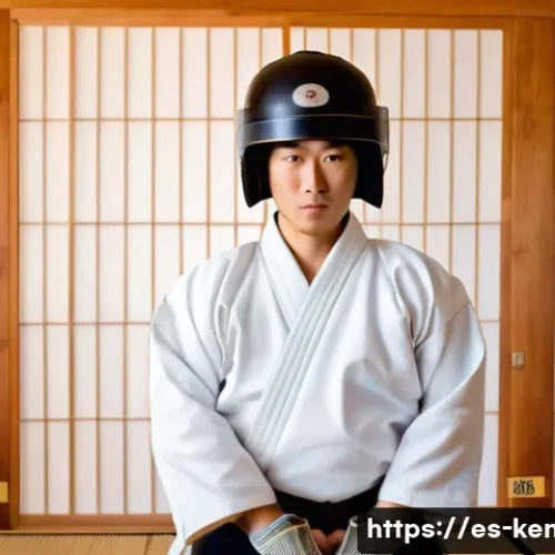 Home 32 검도 기초 지식 강의 - A focused young adult practicing kendō in a traditional Japanese dojo, wearing full protective bogu ...